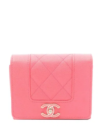 Pre-owned Chanel 2020 Mini Grained Calfskin Mademoiselle Tri-fold Wallet Small Wallets In Pink