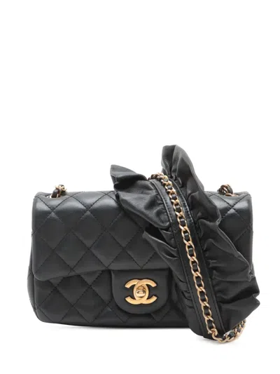 Pre-owned Chanel 2020 Mini Rectangular Classic Lambskin Romance Single Flap Crossbody Bag In Black