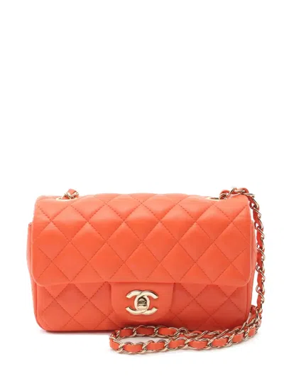 Pre-owned Chanel 2020 Mini Rectangular Classic Lambskin Single Flap Crossbody Bag In Orange