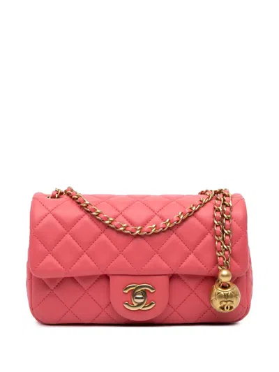 Pre-owned Chanel 2020 Mini Rectangular Lambskin Pearl Crush Flap Crossbody Bag In Pink
