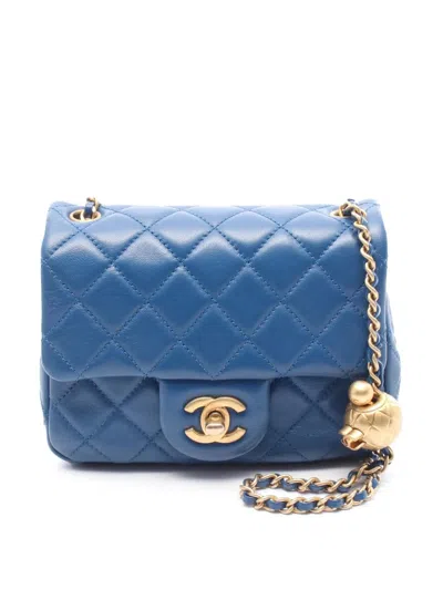 Pre-owned Chanel 2020 Mini Square Classic Lambskin Pearl Crush Single Flap Crossbody Bag