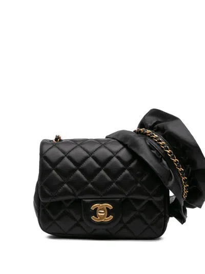 Pre-owned Chanel 2020 Mini Square Lambskin Romance Single Flap Crossbody Bag