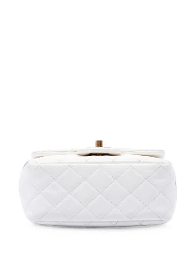 Pre-owned Chanel 2020 Mini Square Lambskin Romance Single Flap Crossbody Bag In White