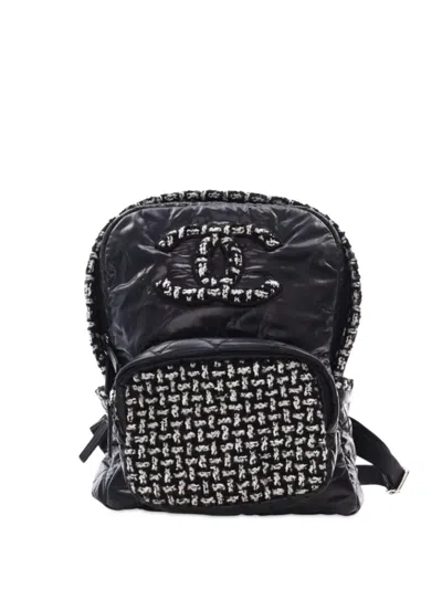 Pre-owned Chanel 2020 Nylon And Tweed Coco Neige Backpack In Black