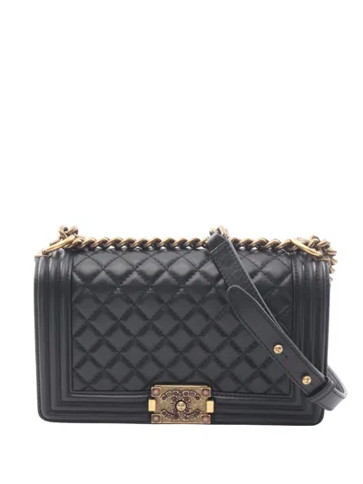 Pre-owned Chanel 2020 Old Medium Quilted Lambskin Bijoux Boy Flap Crossbody Bag In Black