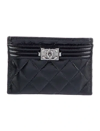 Pre-owned Chanel 2020 Patent Boy Card Holder Card Holder In Black