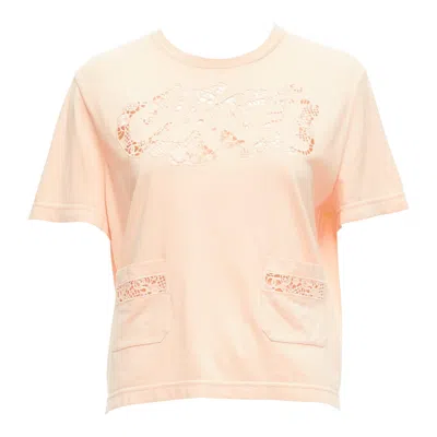 Pre-owned Chanel 2020 Peach Pink Macrame Hollow Logo Cropped Pocketed Tshirt Fr38 M