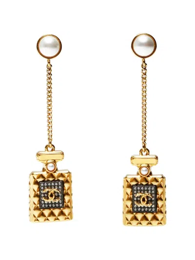 Pre-owned Chanel 2020 Perfume Bottle Earrings In Gold