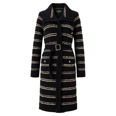 Pre-owned Chanel 2020 Pre-fall Velvety Deep Blue Relaxed Jacket With Cc Belt 36 Fr