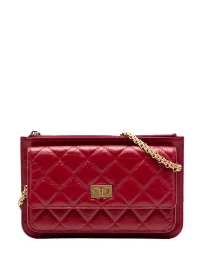 Pre-owned Chanel 2020 Quilted Aged Calfskin Reissue 2.55 Wallet On Chain Crossbody Bag In Red