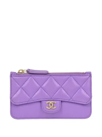 Pre-owned Chanel 2020 Quilted Card Holder In Purple