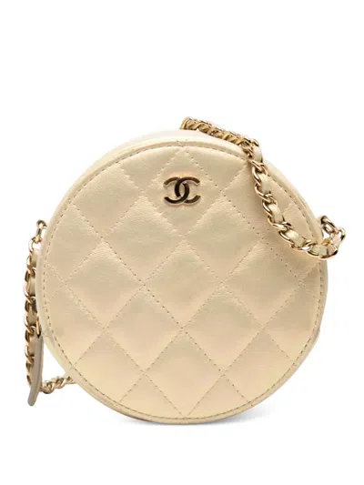 Pre-owned Chanel 2020 Quilted Iridescent Lambskin Round Clutch With Chain Crossbody Bag In Gold