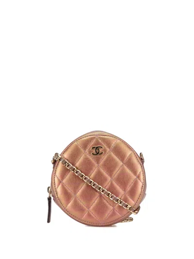 Pre-owned Chanel 2020 Quilted Iridescent Lambskin Round Clutch With Chain Crossbody Bag In Purple