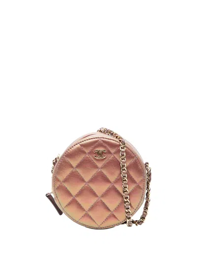 Pre-owned Chanel 2020 Quilted Iridescent Lambskin Round Clutch With Chain Crossbody Bag In Purple