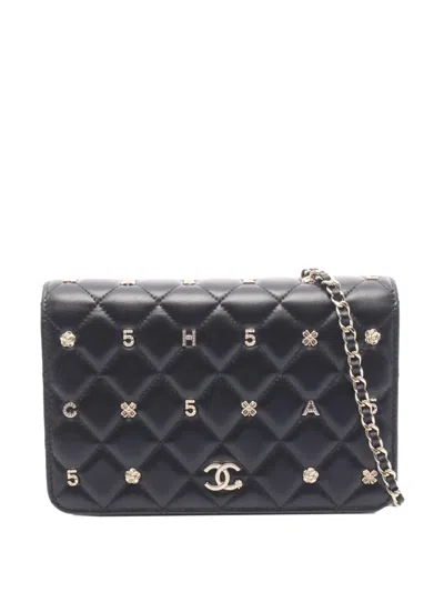 Pre-owned Chanel 2020 Quilted Lambskin All About  Charm Wallet On Chain Crossbody Bag In Black