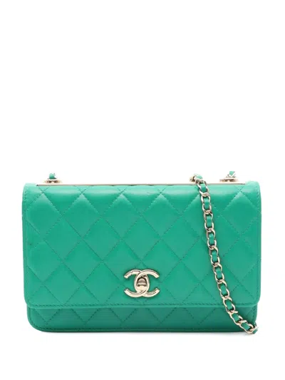 Pre-owned Chanel 2020 Quilted Lambskin Trendy Cc Wallet On Chain Crossbody Bag In Green