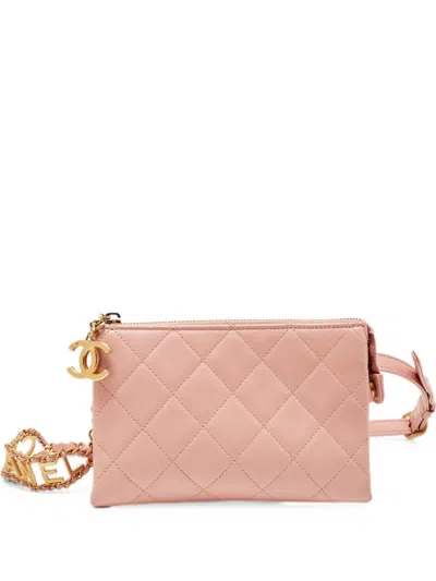 Pre-owned Chanel 2020 Quilted Logo-strap Belt Bag In Pink