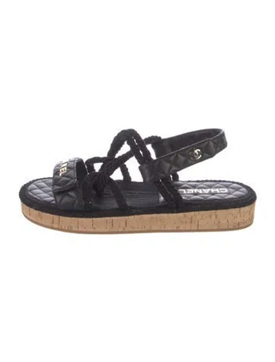 Pre-owned Chanel 2020 Quilted Pattern Slingback Sandals In Black