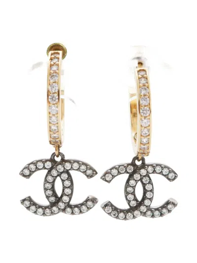Pre-owned Chanel 2020 Rhinestone-embellished Cc-mark Hoop Earrings