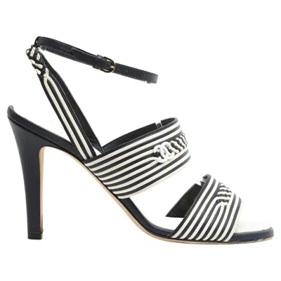Pre-owned Chanel 2020 Sandales Marine Ecru Eu38.5 Braided Leather Heels Sandals Uk5.5 Us8 In Brown