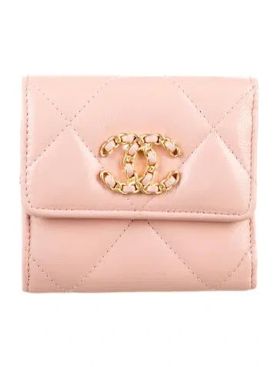 Pre-owned Chanel 2020 Small 19 Flap Wallet Compact Wallet In Pink