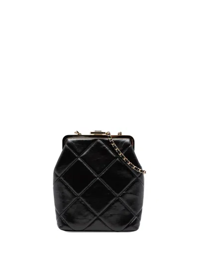 Pre-owned Chanel 2020 Small Cc Quilted Lambskin Kisslock Frame Clutch Crossbody Bag In Black