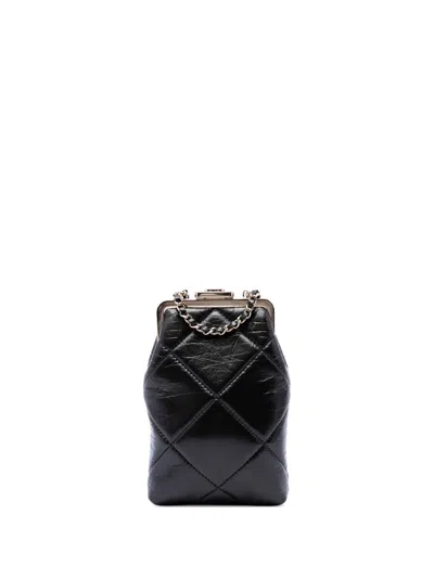 Pre-owned Chanel 2020 Small Cc Quilted Lambskin Kisslock Frame Clutch Crossbody Bag In Black