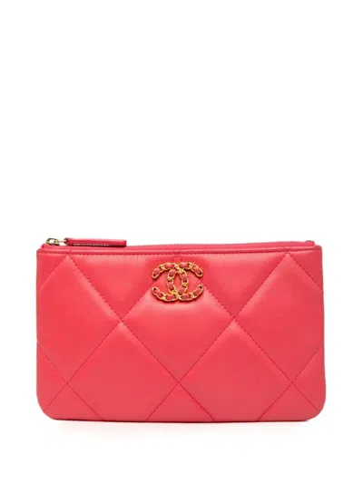 Pre-owned Chanel 2020 Small Lambskin 19 O Case Pouch Clutch Bag In Pink
