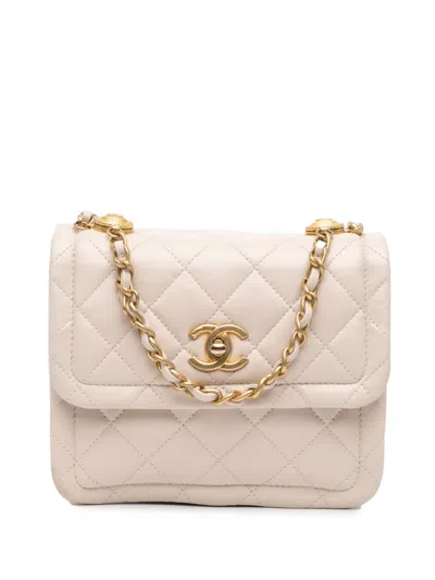 Pre-owned Chanel 2020 Small Lambskin Button On Top Flap Crossbody Bag In Brown