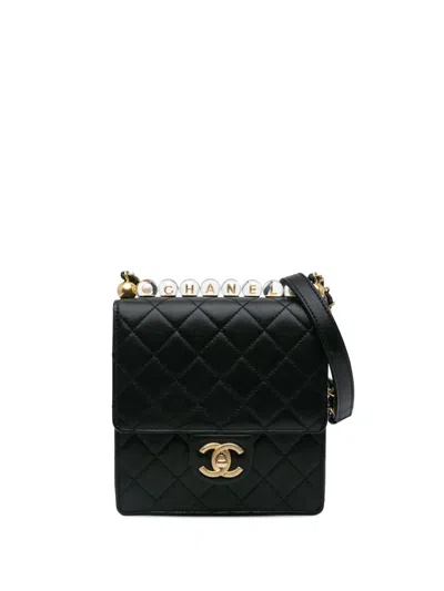 Pre-owned Chanel 2020 Small Lambskin Chic Pearls Flap Crossbody Bag In 黑色