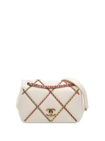 Pre-owned Chanel 2020 Small Lambskin Entwined Chain Flap Crossbody Bag In White