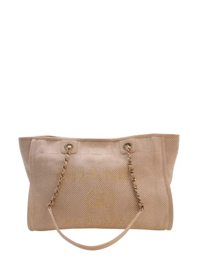 Pre-owned Chanel 2020 Small Mixed Fibers Deauville Tote Bag In Neutrals