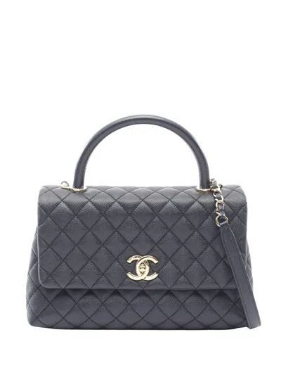 Pre-owned Chanel 2020 Small Quilted Caviar Coco Top Handle Bag Satchel In Blue