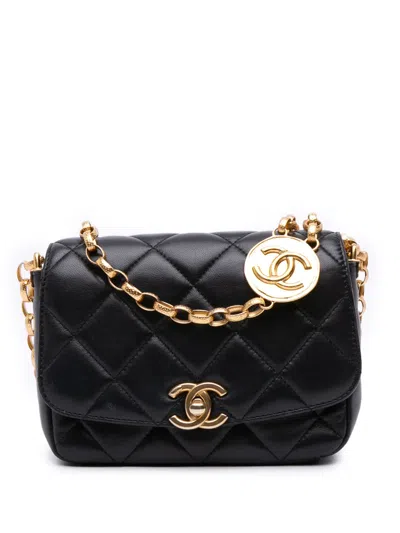 Pre-owned Chanel 2020 Small Quilted Lambskin Cc Coin Flap Crossbody Bag In Black