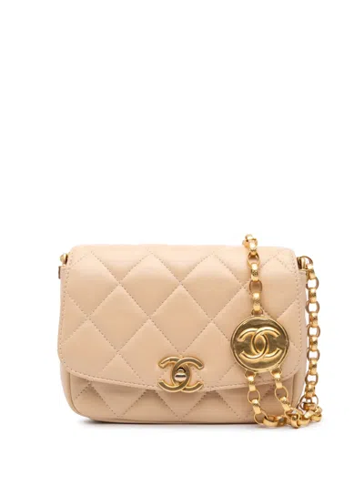 Pre-owned Chanel 2020 Small Quilted Lambskin Cc Coin Flap Crossbody Bag In Brown