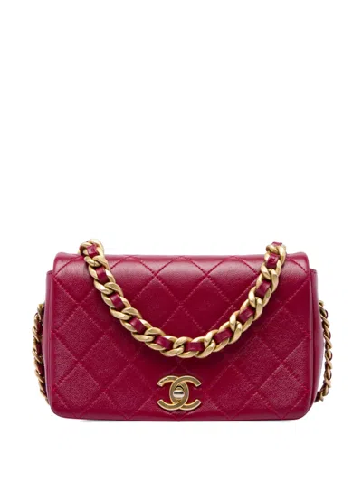 Pre-owned Chanel 2020 Small Quilted Shiny Lambskin Fashion Therapy Flap Satchel In Pink