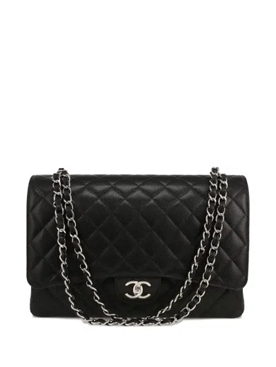 Pre-owned Chanel 2020's Timeless Maxi Jumbo Leather Shoulder Bag In Black