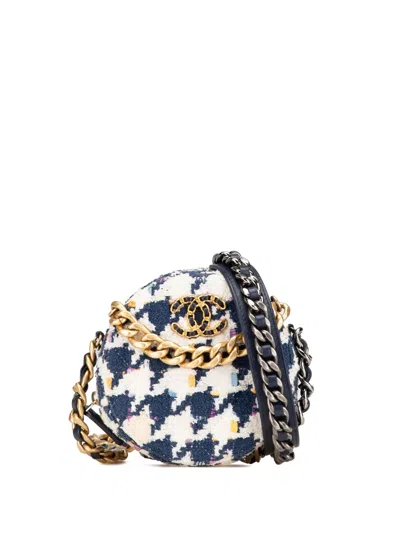 Pre-owned Chanel 2020 Tweed 19 Round Clutch With Chain Satchel In Blue