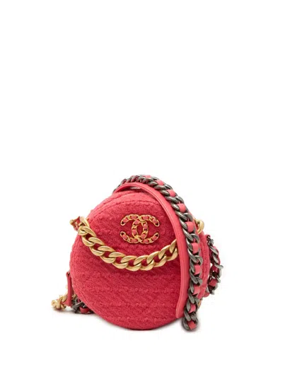 Pre-owned Chanel 2020 Tweed 19 Round Clutch With Chain Satchel In Pink
