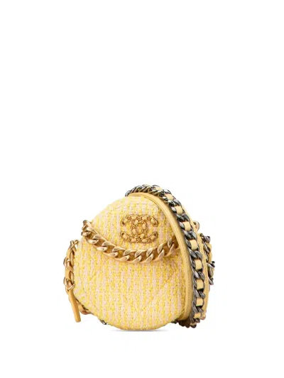 Pre-owned Chanel 2020 Tweed 19 Round Clutch With Chain Satchel In Yellow