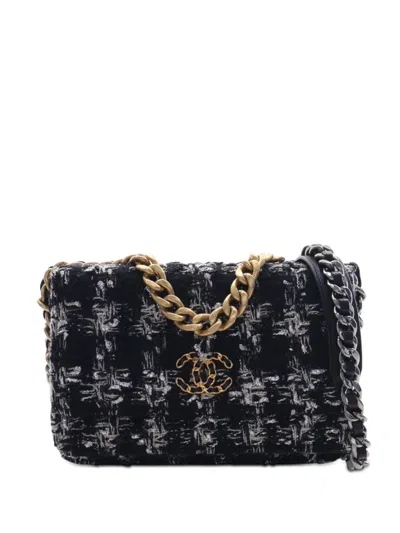 Pre-owned Chanel 2020 Tweed 19 Wallet On Chain Satchel In Black