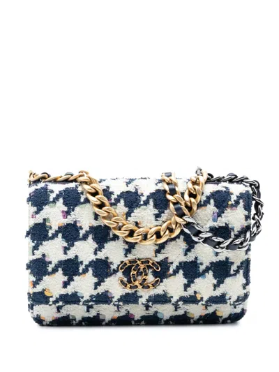 Pre-owned Chanel 2020 Tweed 19 Wallet On Chain Satchel In Blue