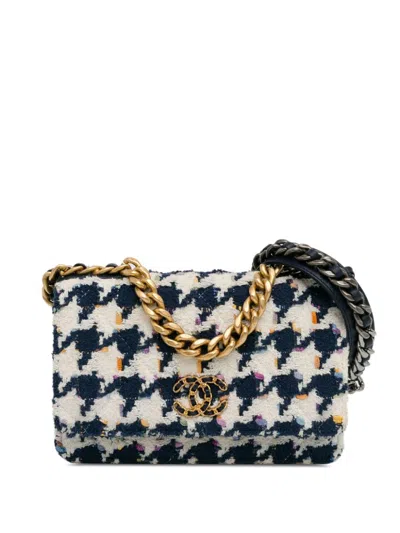 Pre-owned Chanel 2020 Tweed 19 Wallet On Chain Satchel In Blue