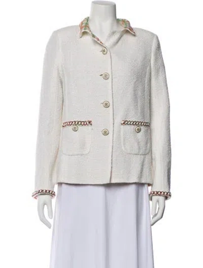 Pre-owned Chanel 2020 Tweed Blazer In White