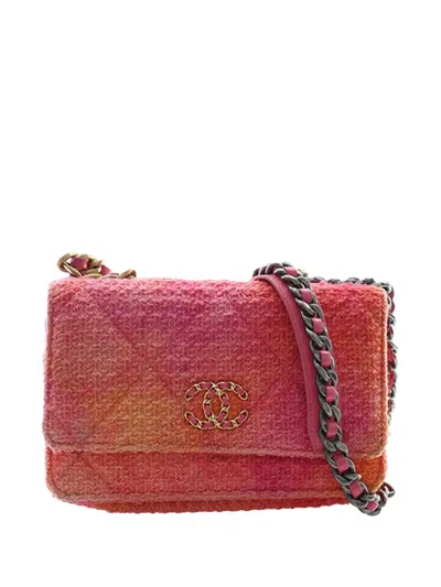 Pre-owned Chanel 2020 Tweed Ombre 19 Wallet On Chain Satchel In Pink
