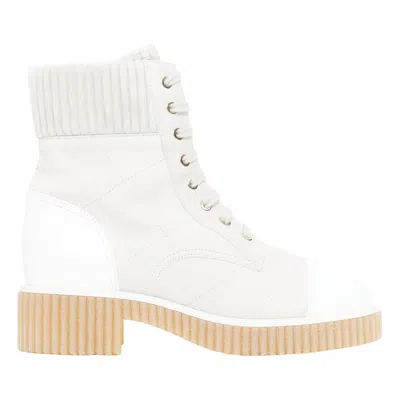Pre-owned Chanel 2020 White Cc Grey Suede Calfskin Quilted Combat Boots Eu38