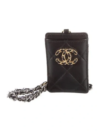 Pre-owned Chanel 2020-2021 19 Card Holder On Chain Card Holder In Black