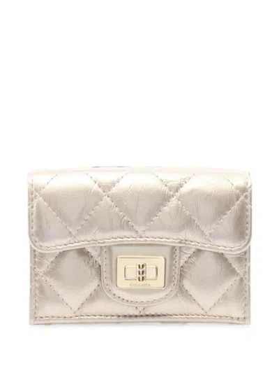 Pre-owned Chanel 2020-2021 2.55 Matelassé Trifold Wallet In Gold