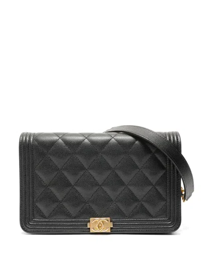 Pre-owned Chanel 2020-2021 Boy  Quilted Wallet In Black