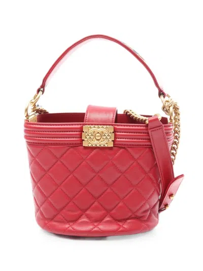 Pre-owned Chanel 2020-2021 Boy  Two-way Quilted Leather Tote Bag In Red